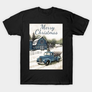 Blue retro car Christmas tree - Merry Christmas T-Shirt